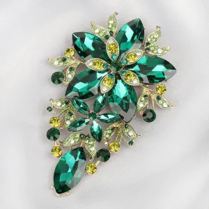 Piper Floral Statement Rhinestone Brooch - Green