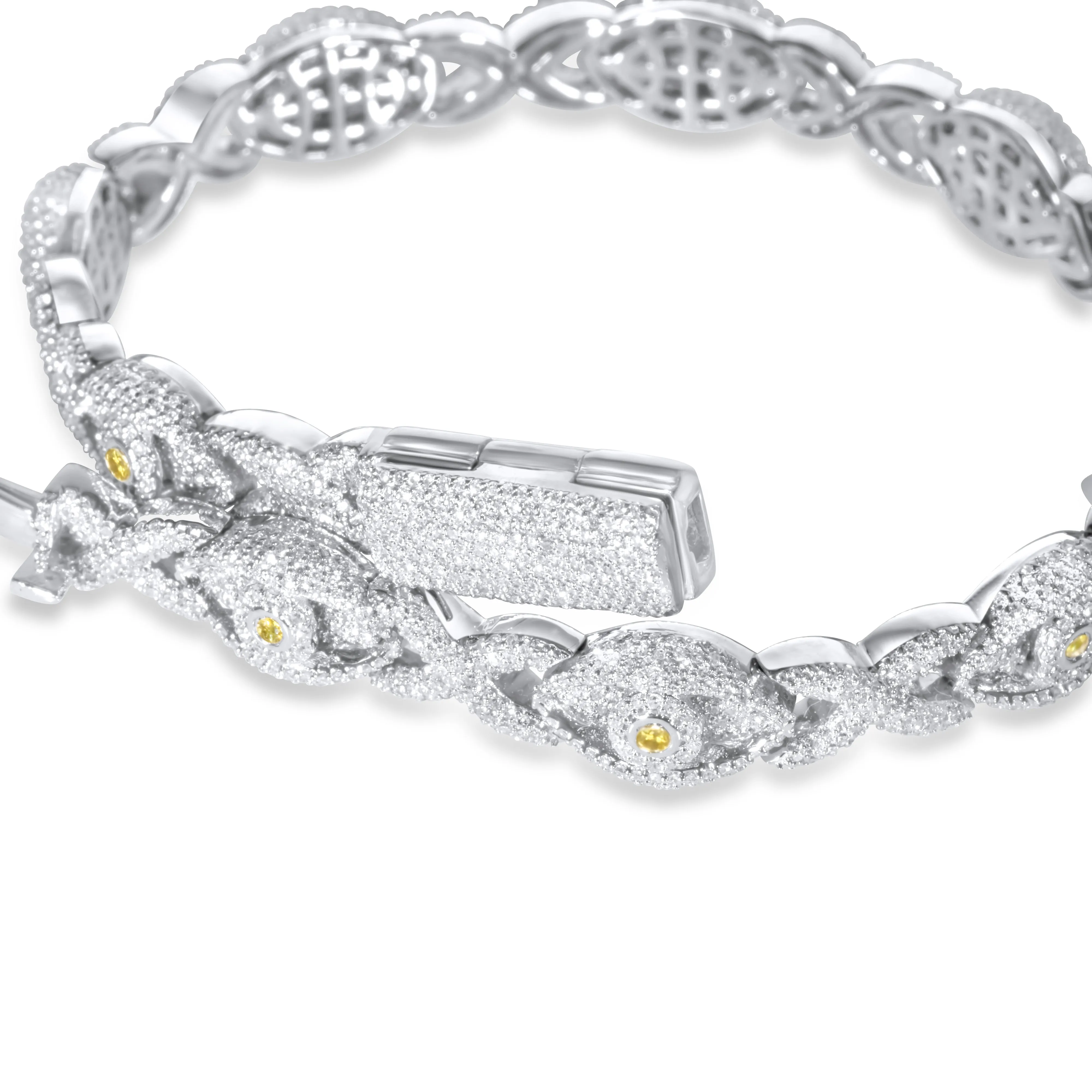 10k White Gold Diamond Repeating Eye Bracelet 3.29 ctw