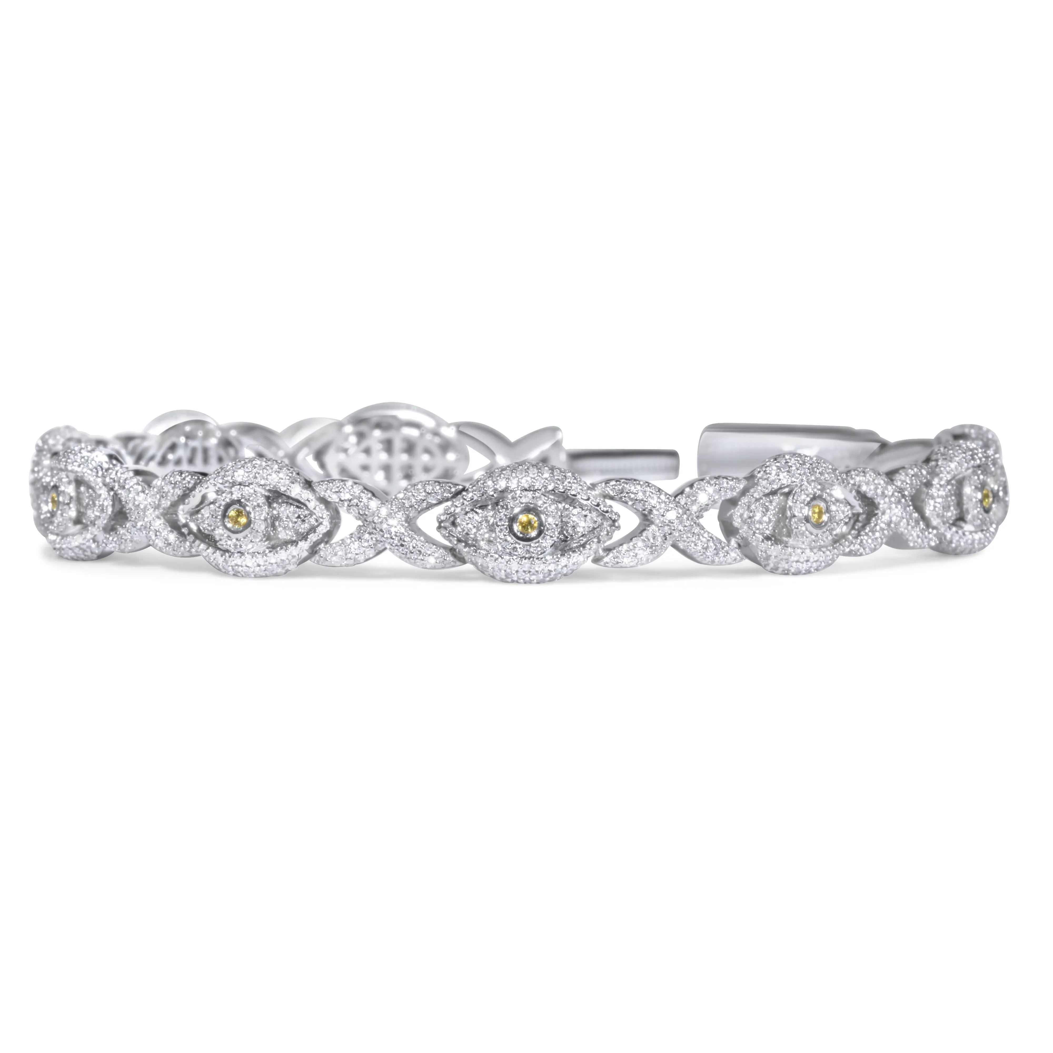 10k White Gold Diamond Repeating Eye Bracelet 3.29 ctw