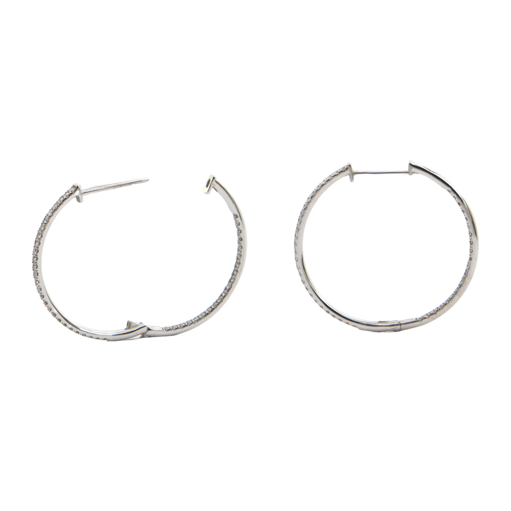 18K White Gold Diamond Large Round Hoop Earrings