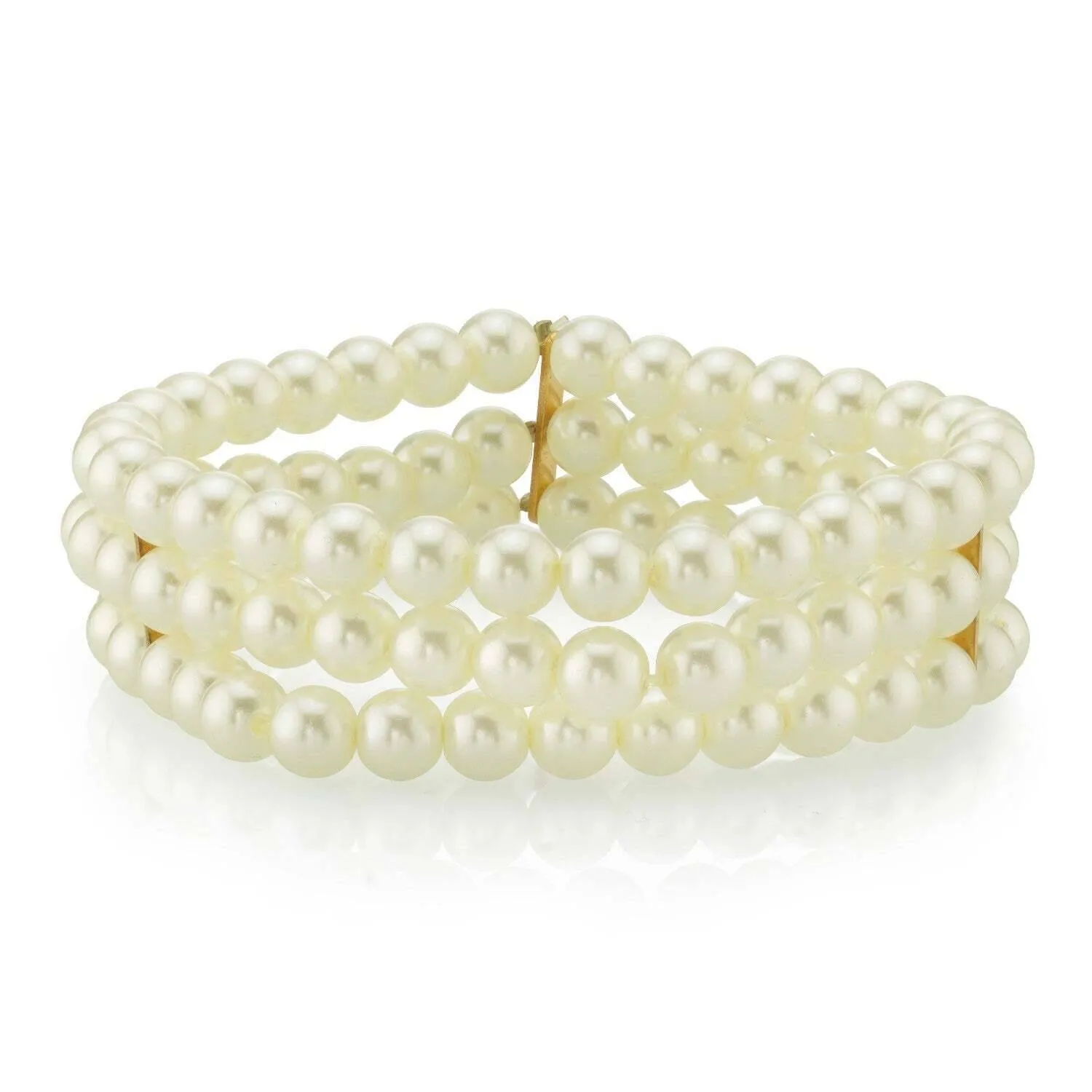 1928 Bridal Oceano 6mm Ivory Faux Pearl 3-Row Stretch Bracelet