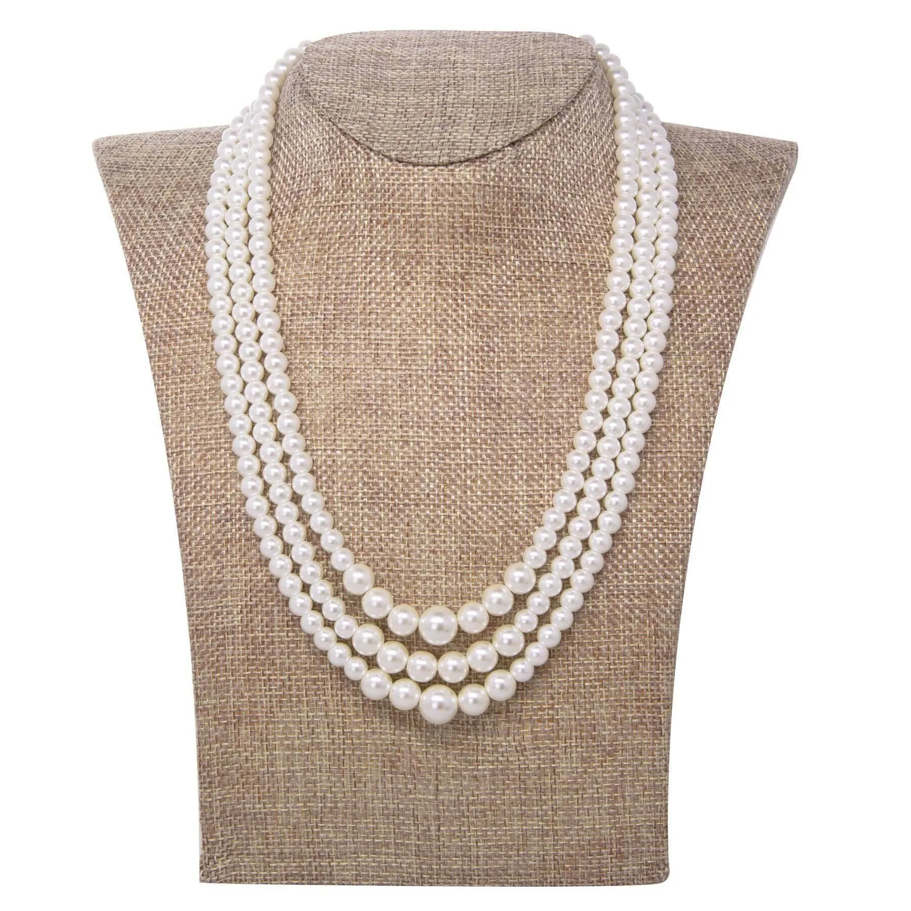 1928 Jewelry Classic 3 Strand Faux Pearl Necklace 16"   3" Extender