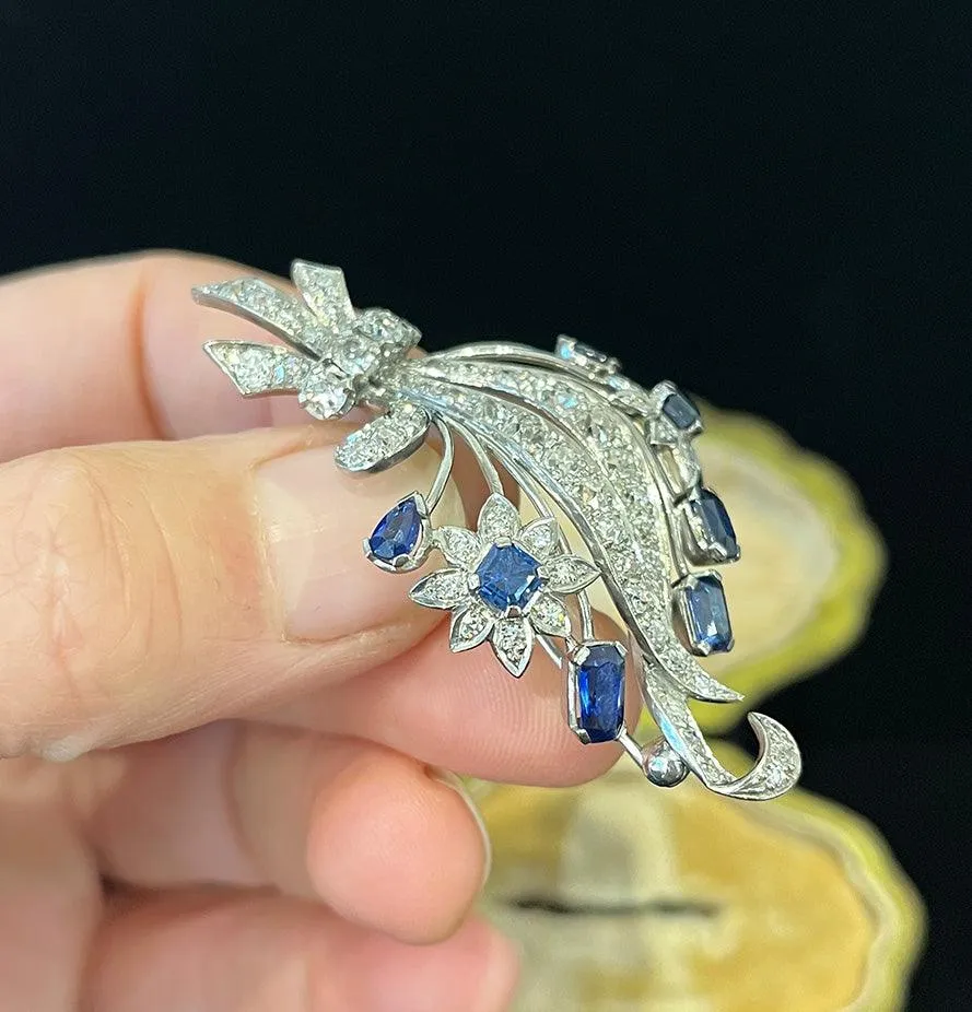 1950s Sapphire and Diamond Floral Spray