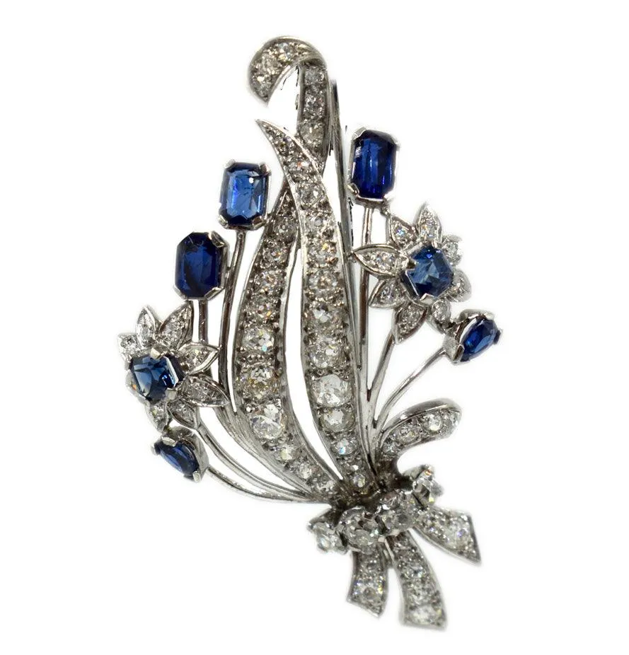 1950s Sapphire and Diamond Floral Spray