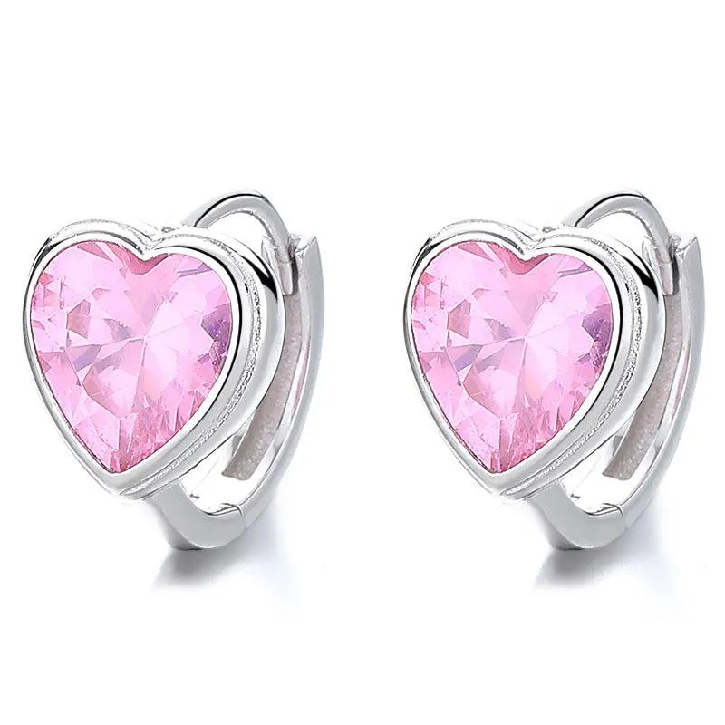 925 Loving Heart In Sterling Silver Zircon Earrings Women's Heart-shaped