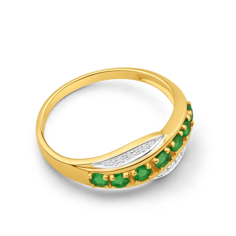 9ct Elegant Yellow Gold Diamond   Emerald Ring