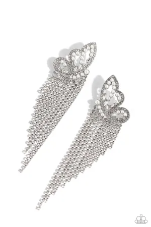 Aerial Accent White Rhinestone Earrings - Paparazzi Accessories