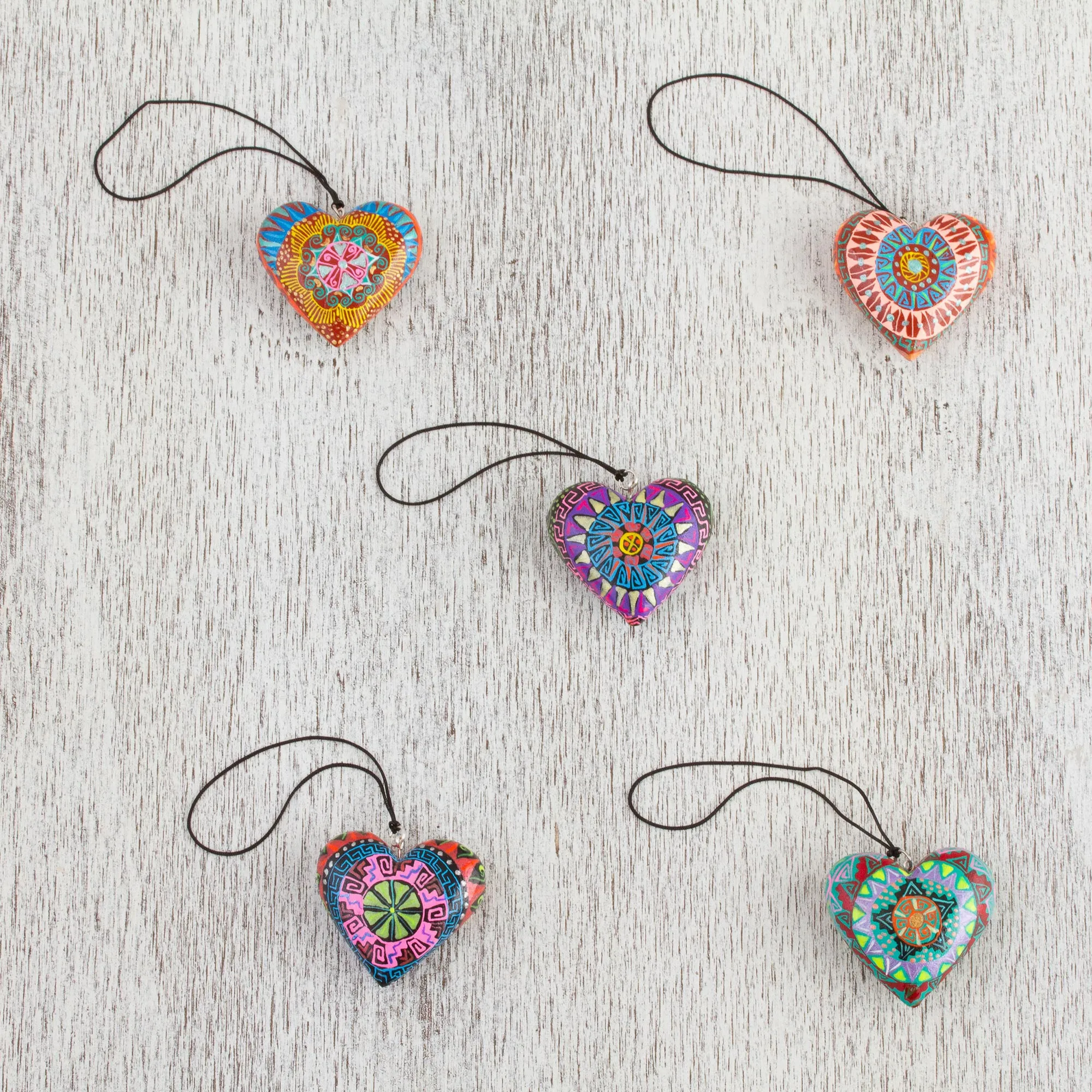 Alebrije Hearts Hand Painted Ornaments