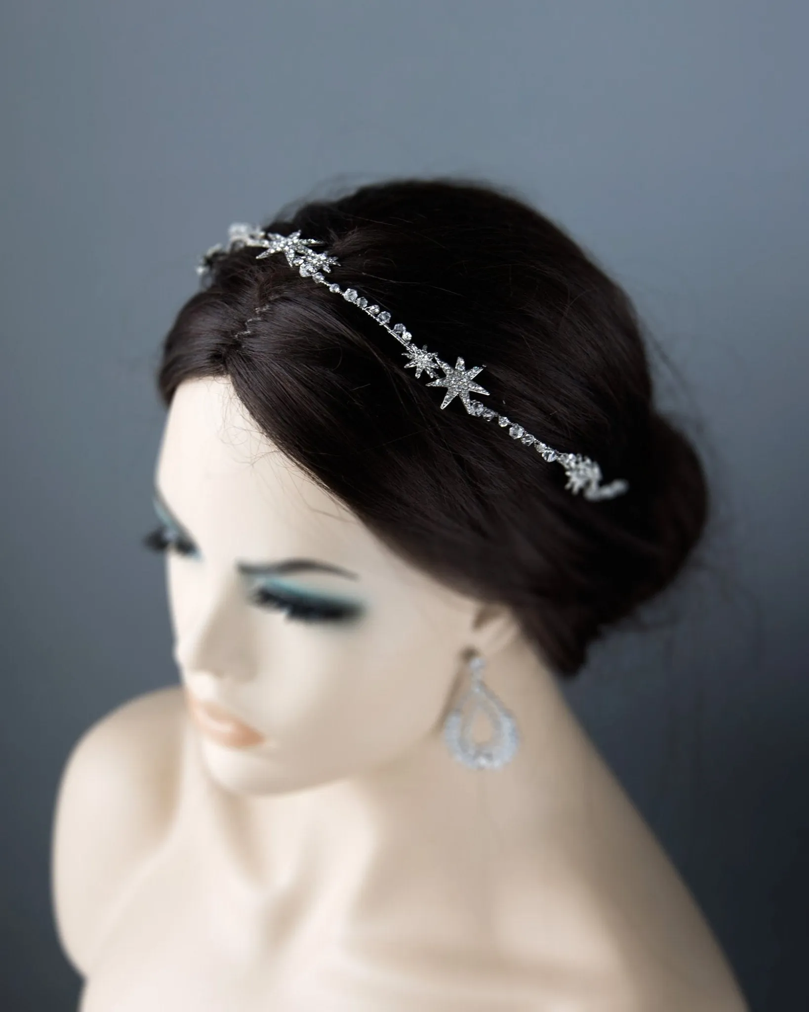 Antique Silver Stars and Crystals Headpiece