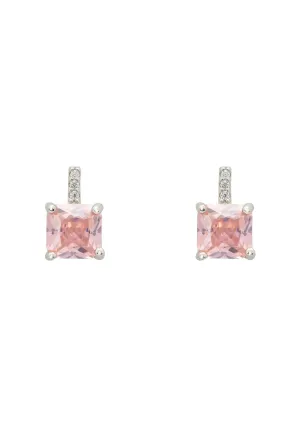 Aria Crystal Stud Earrings Morganite Pink Silver