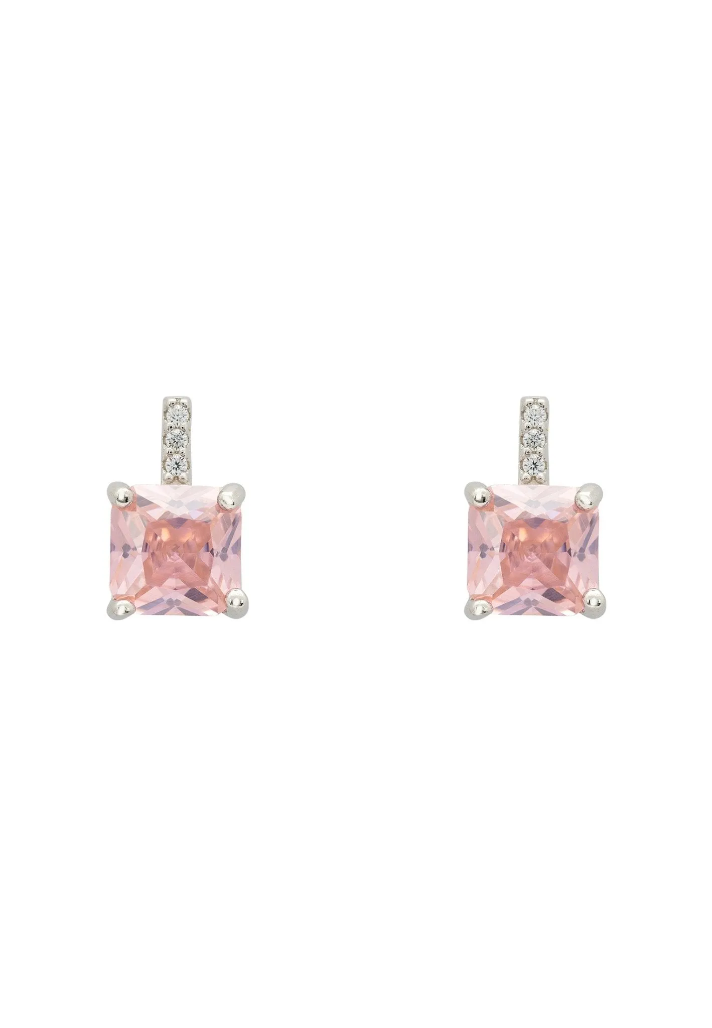 Aria Crystal Stud Earrings Morganite Pink Silver