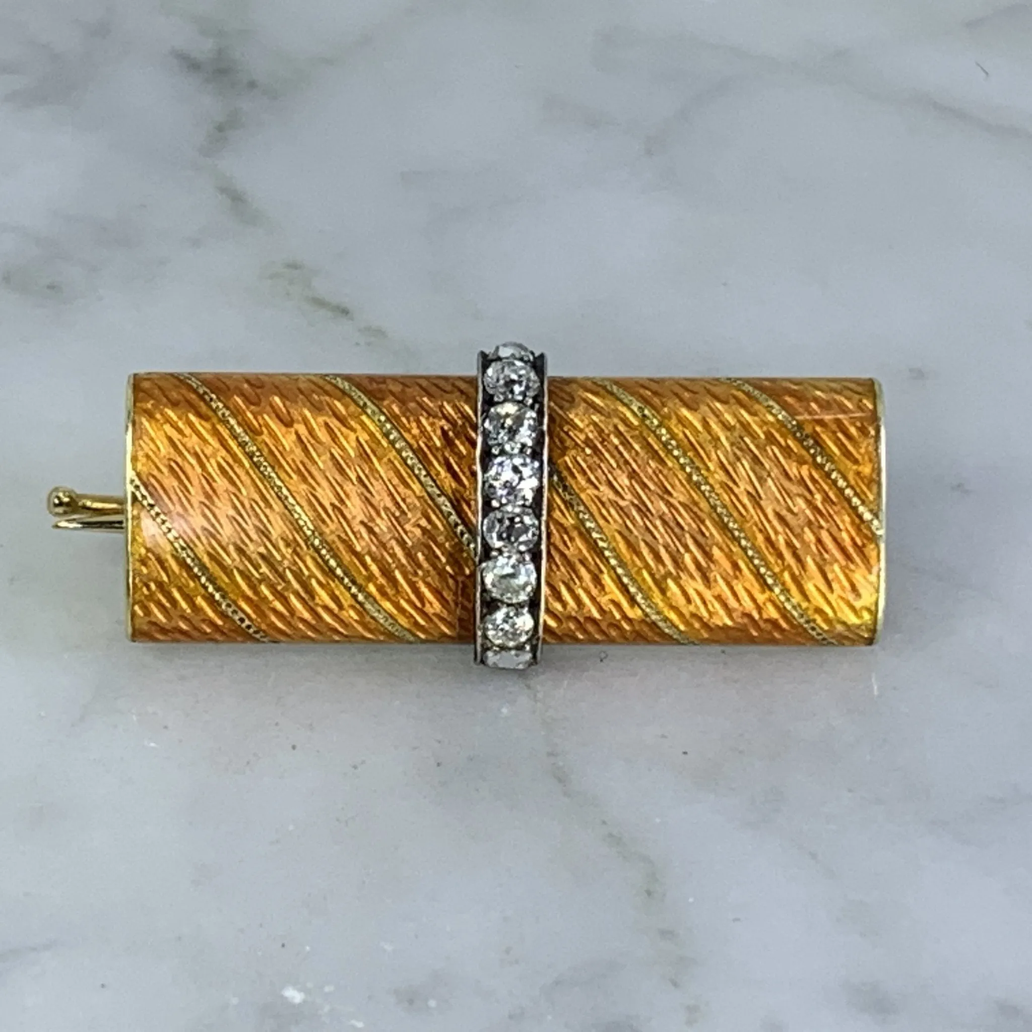 Art Deco Diamond Enamel Brooch in 14k Yellow Gold. Repuposed Necklace Pendant or Bracelet.