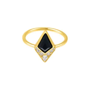 Black Onyx Diamond Ring 14k gold vermeil