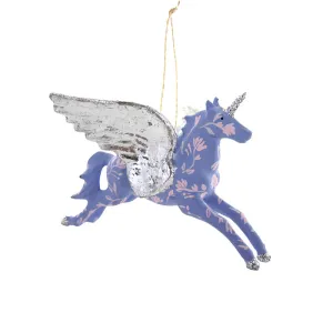 Blue Floral Pegasus w/ Silver Wings Ornament 6"