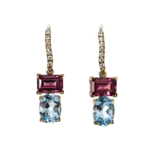 Blue Topaz & Pink Tourmaline 14K Gold River Earrings