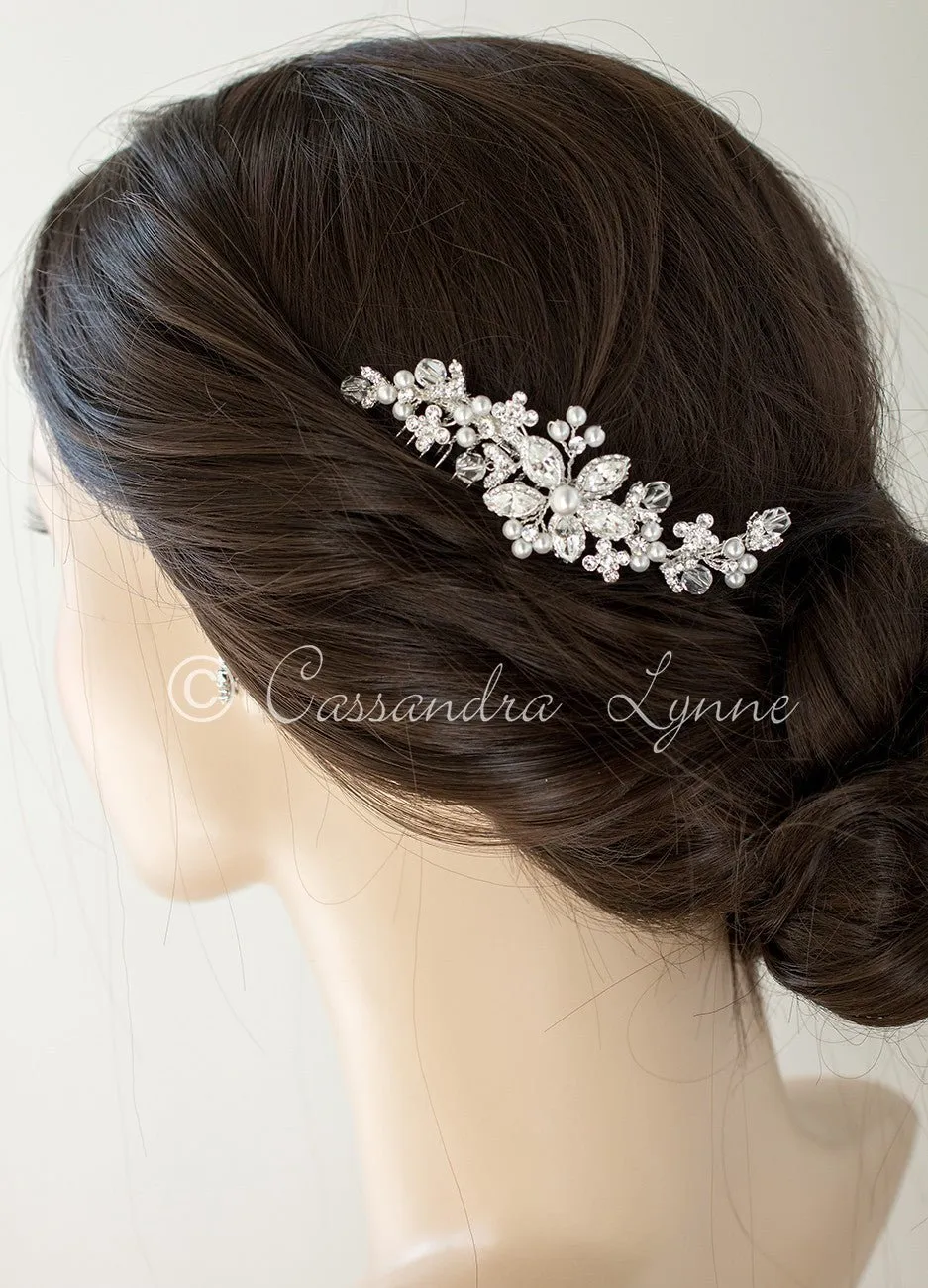 Bridal Pearl Hair Comb with Vintage Flower