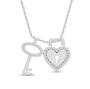 Celebration Silver Round Cut 0.20 Carat tw Key and Heart Lab Grown Diamonds Pendant