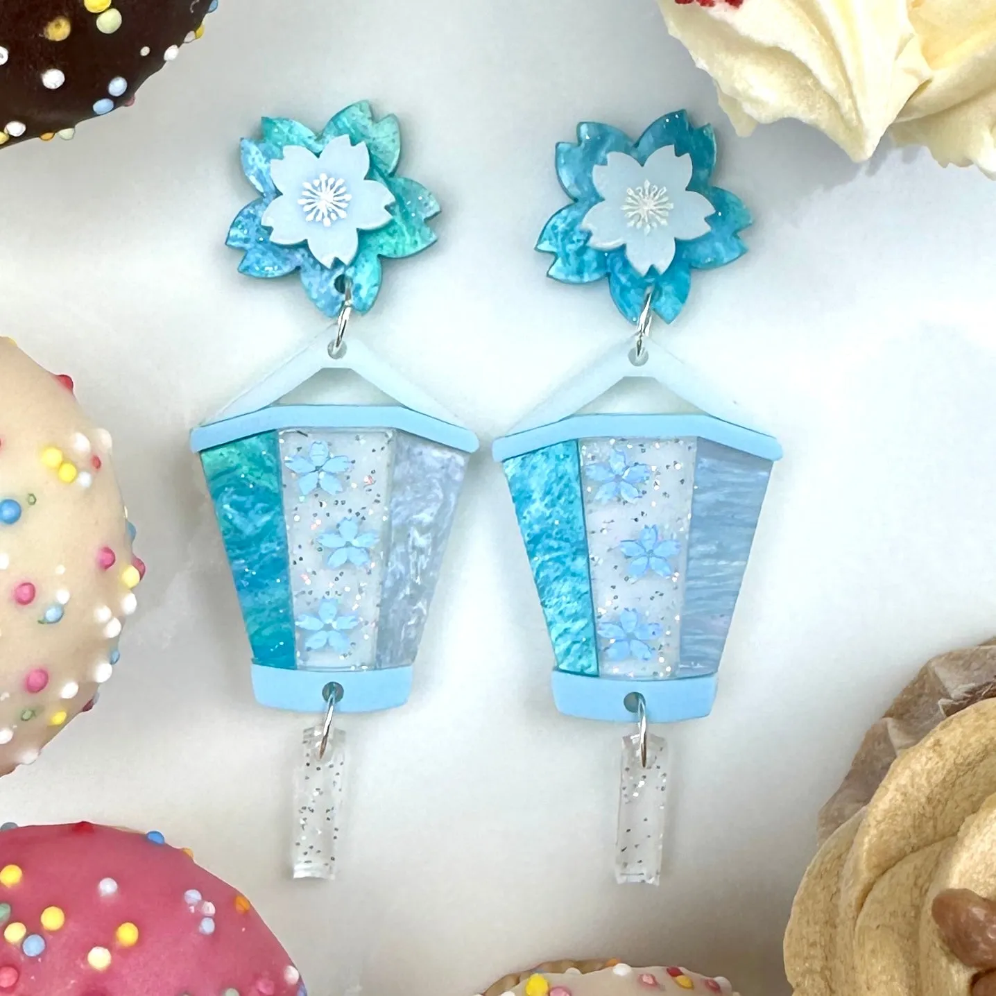 Cherry Blossom Lantern  Blue - Earrings