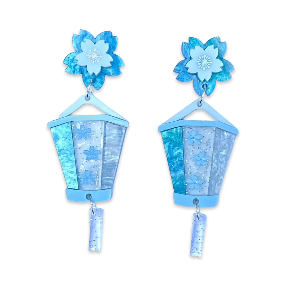 Cherry Blossom Lantern  Blue - Earrings