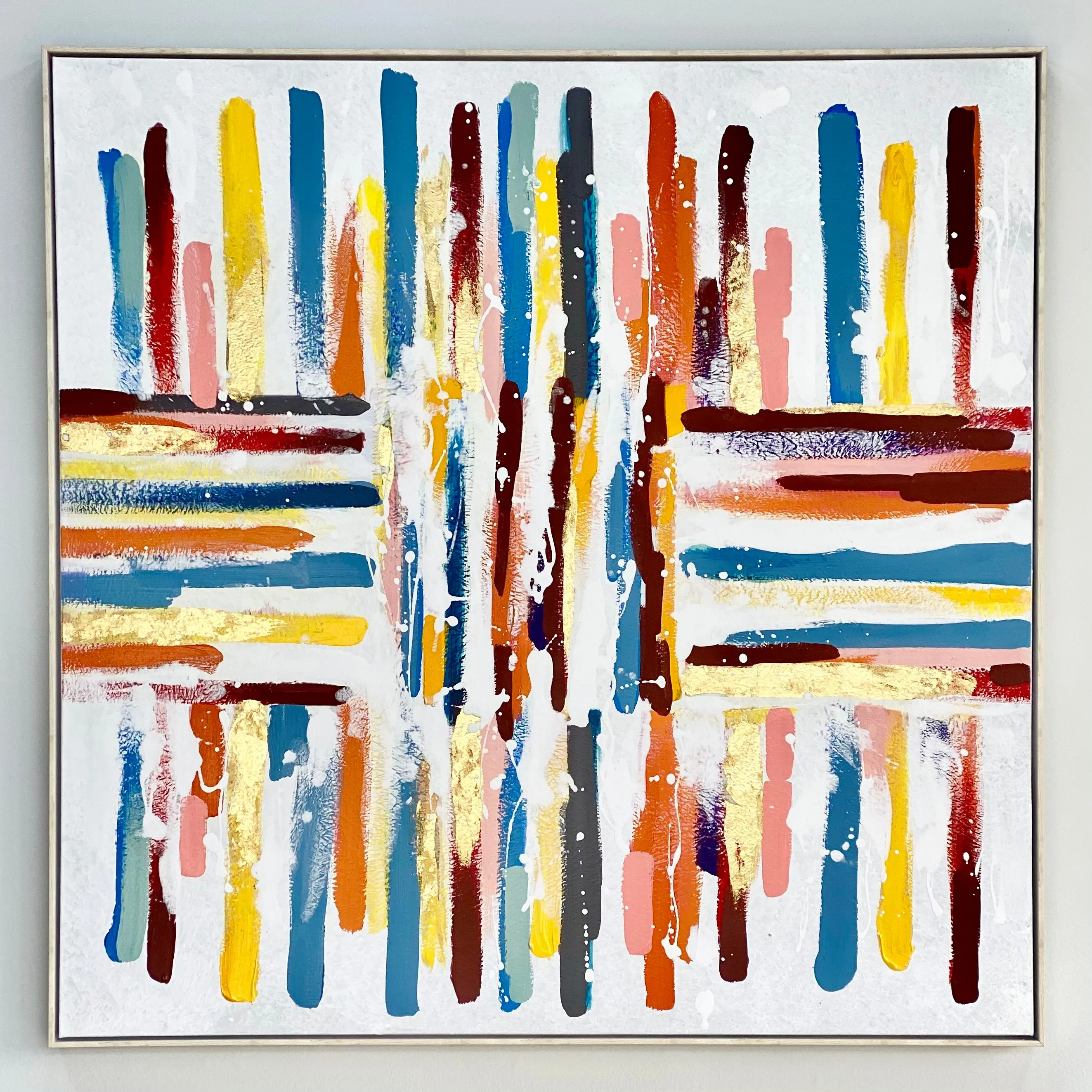 Colorful Brush Strokes Hand Painted Framed Wall Canvas