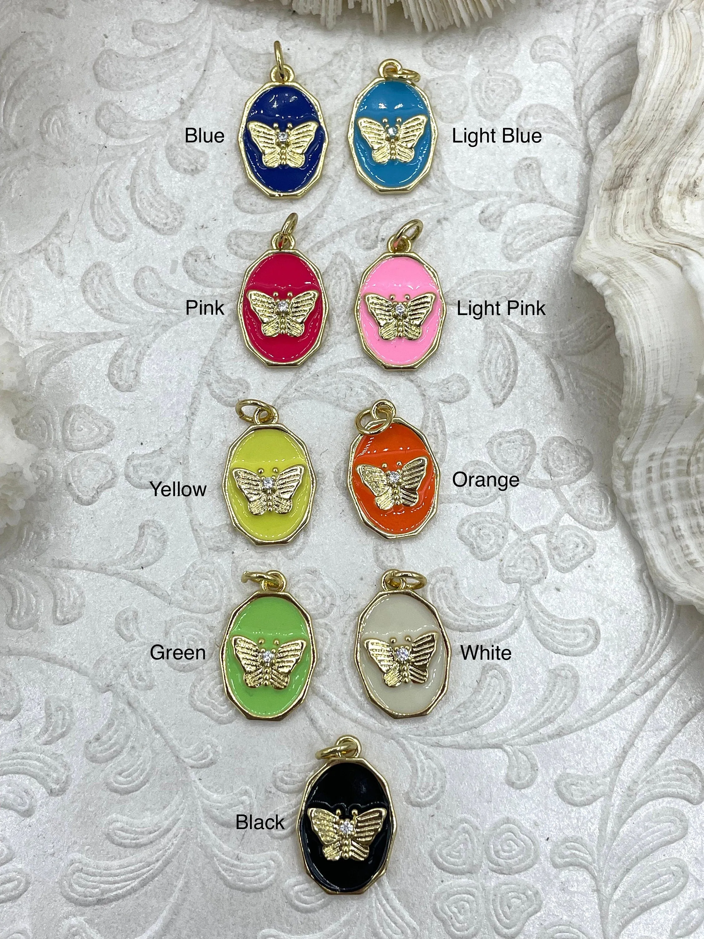 Colorful Enamel and Gold Butterfly Pendants with CZ, Gold Butterfly Charm, 9 Colors, Enamel and Gold Plated Brass Pendants, Fast Ship.