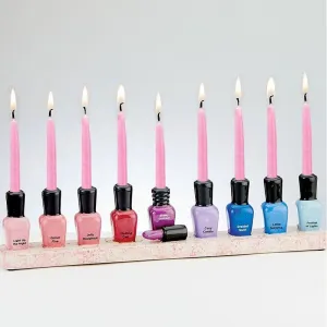 Colorful Hand-Painted Ceramic Nail Polish Chanukah Menorah