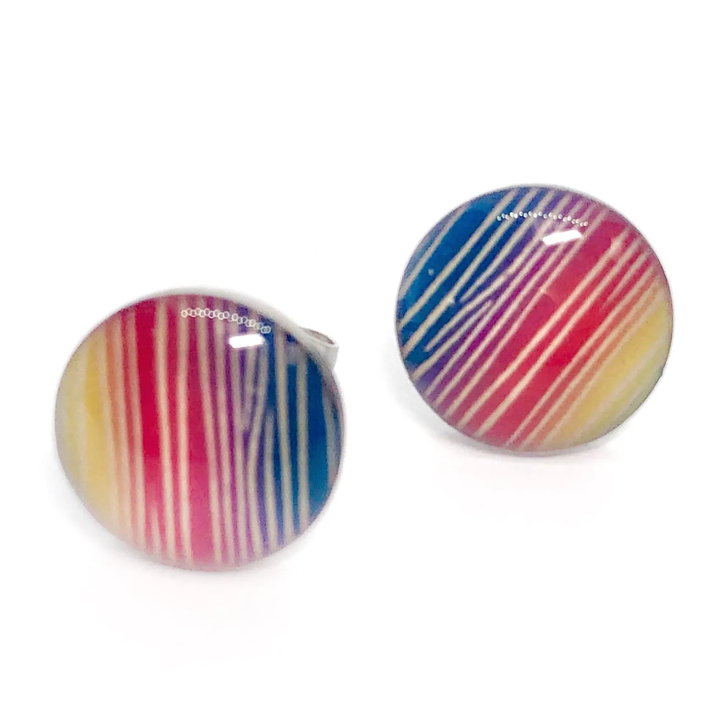 Colorful Striped Enamel Button Stud Earrings