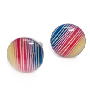 Colorful Striped Enamel Button Stud Earrings