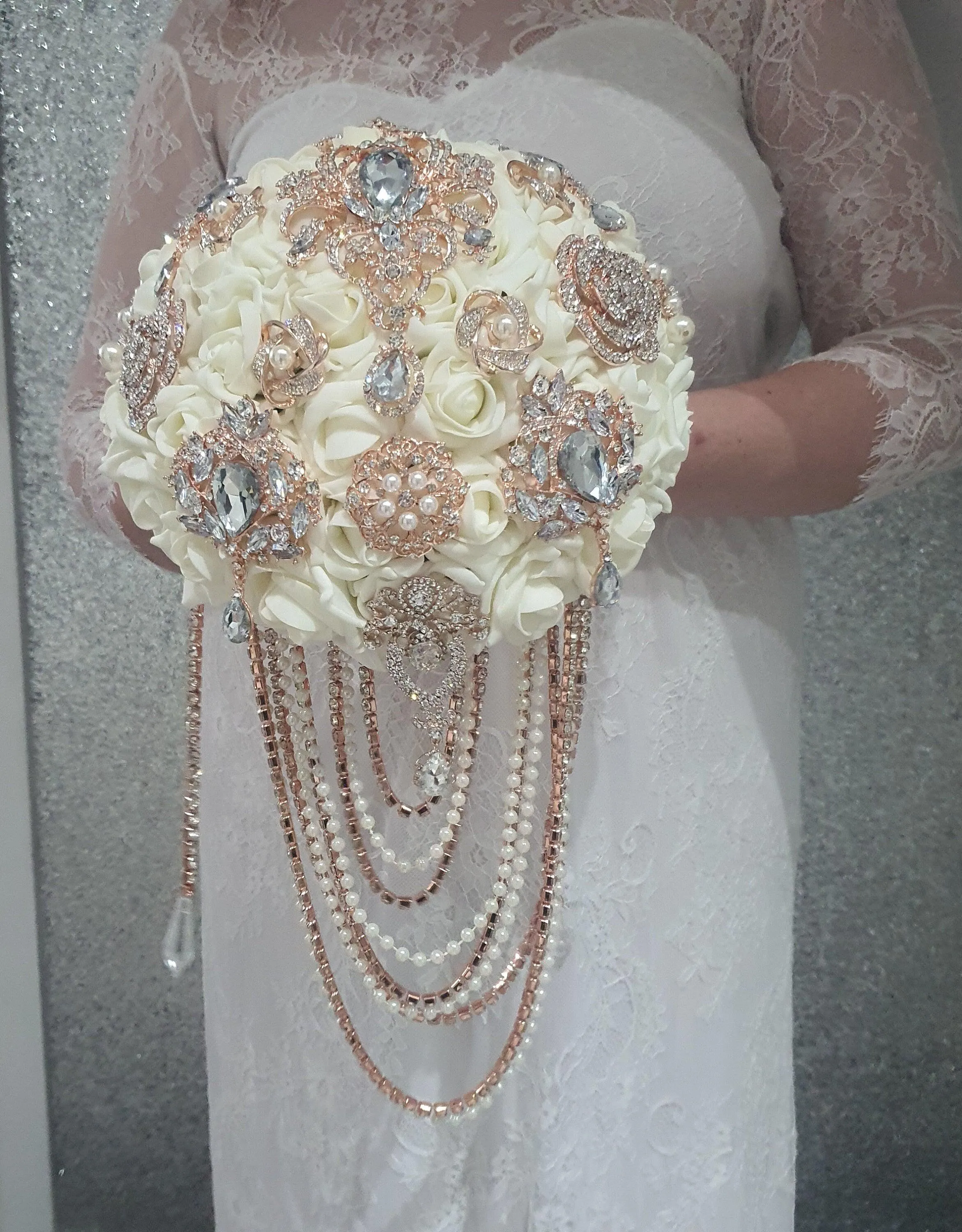 Crystal Brooch and Pearl drape bouquet by Crystal wedding uk