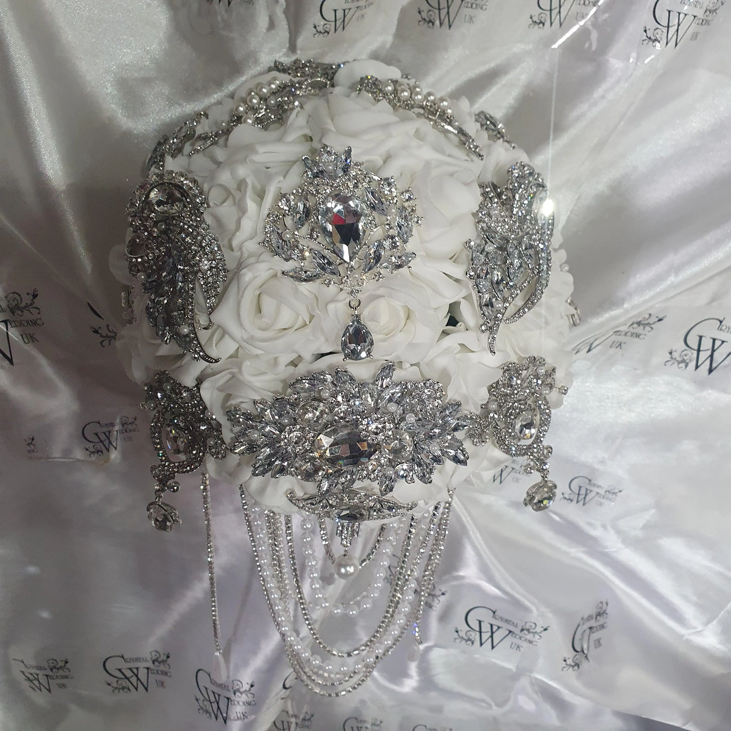 Crystal Brooch and Pearl drape bouquet by Crystal wedding uk