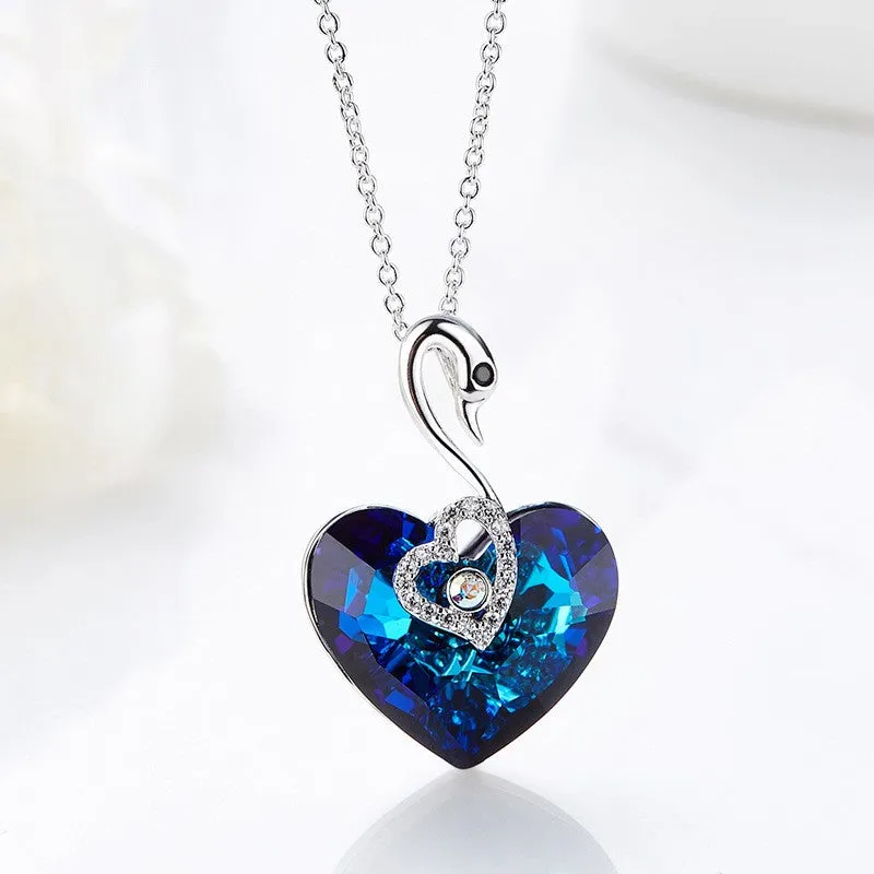 Crystal Swan Heart Necklace