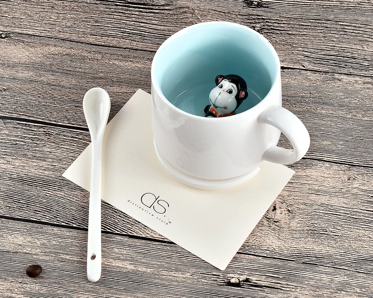 Cute Animal Ceramic Coffee Cup with Lid and Spoon