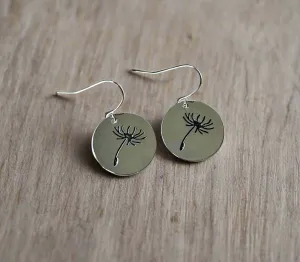 Dainty Round Silver Wildflower Dangle Earrings