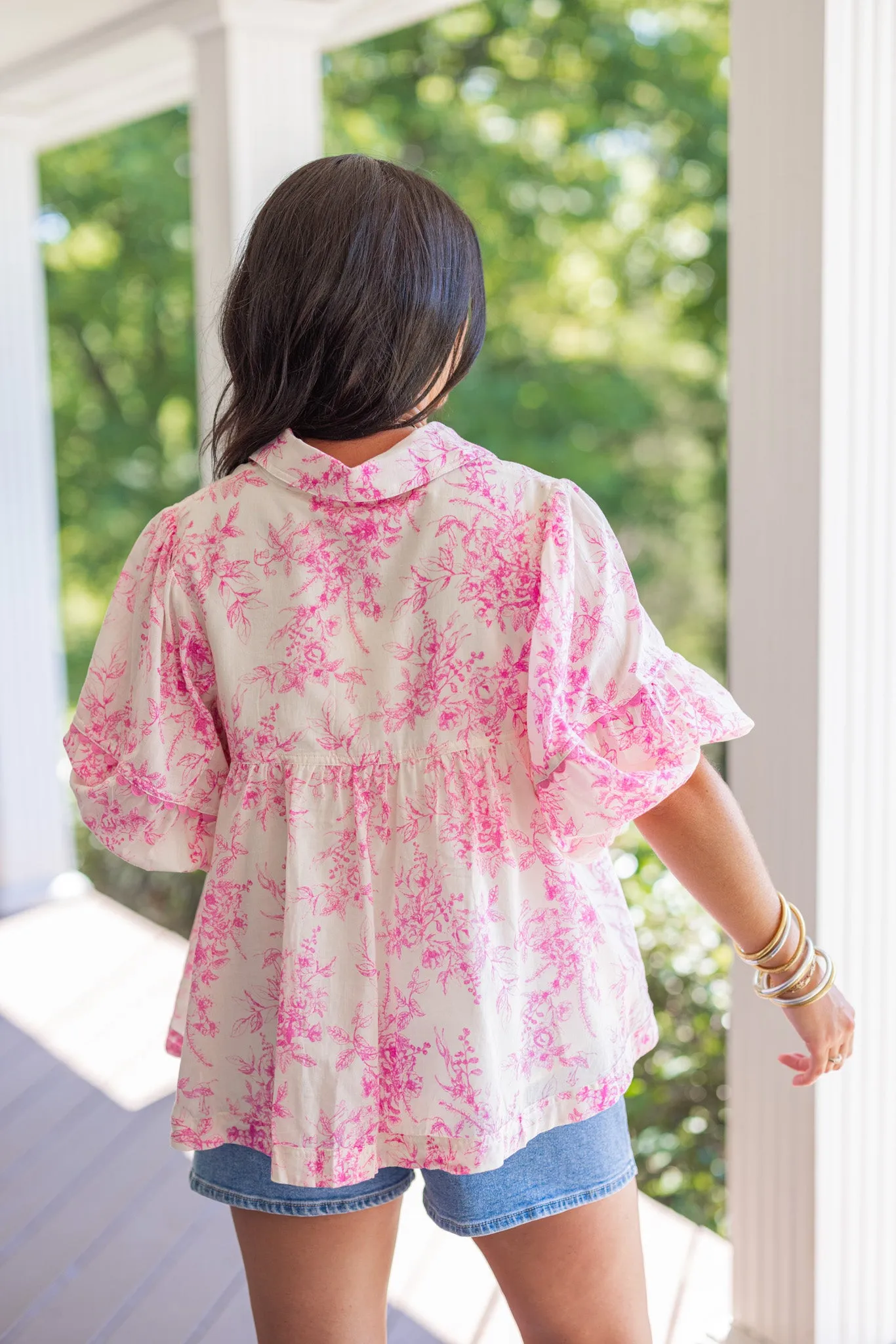 Delicate Florals Pink Babydoll Top