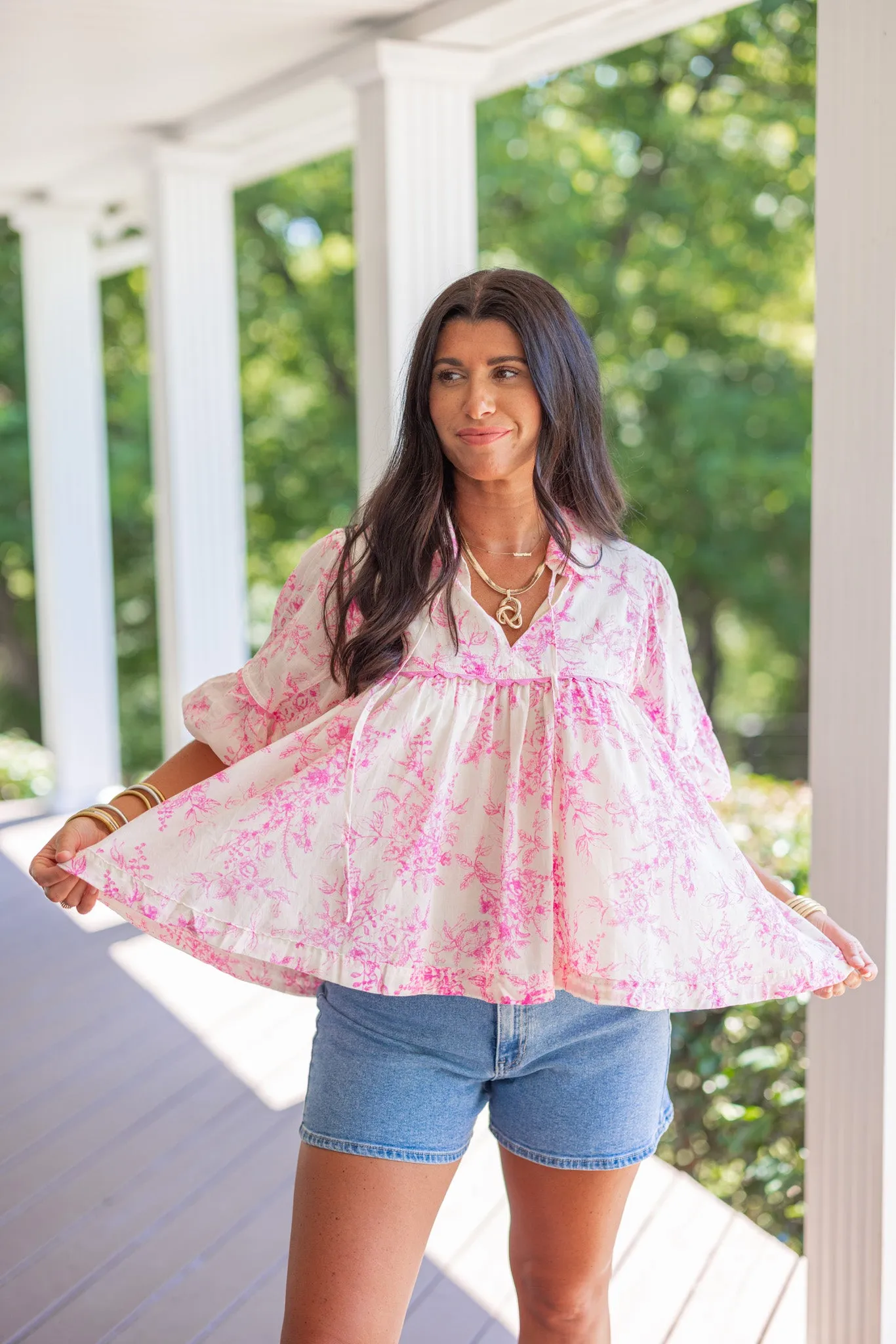 Delicate Florals Pink Babydoll Top