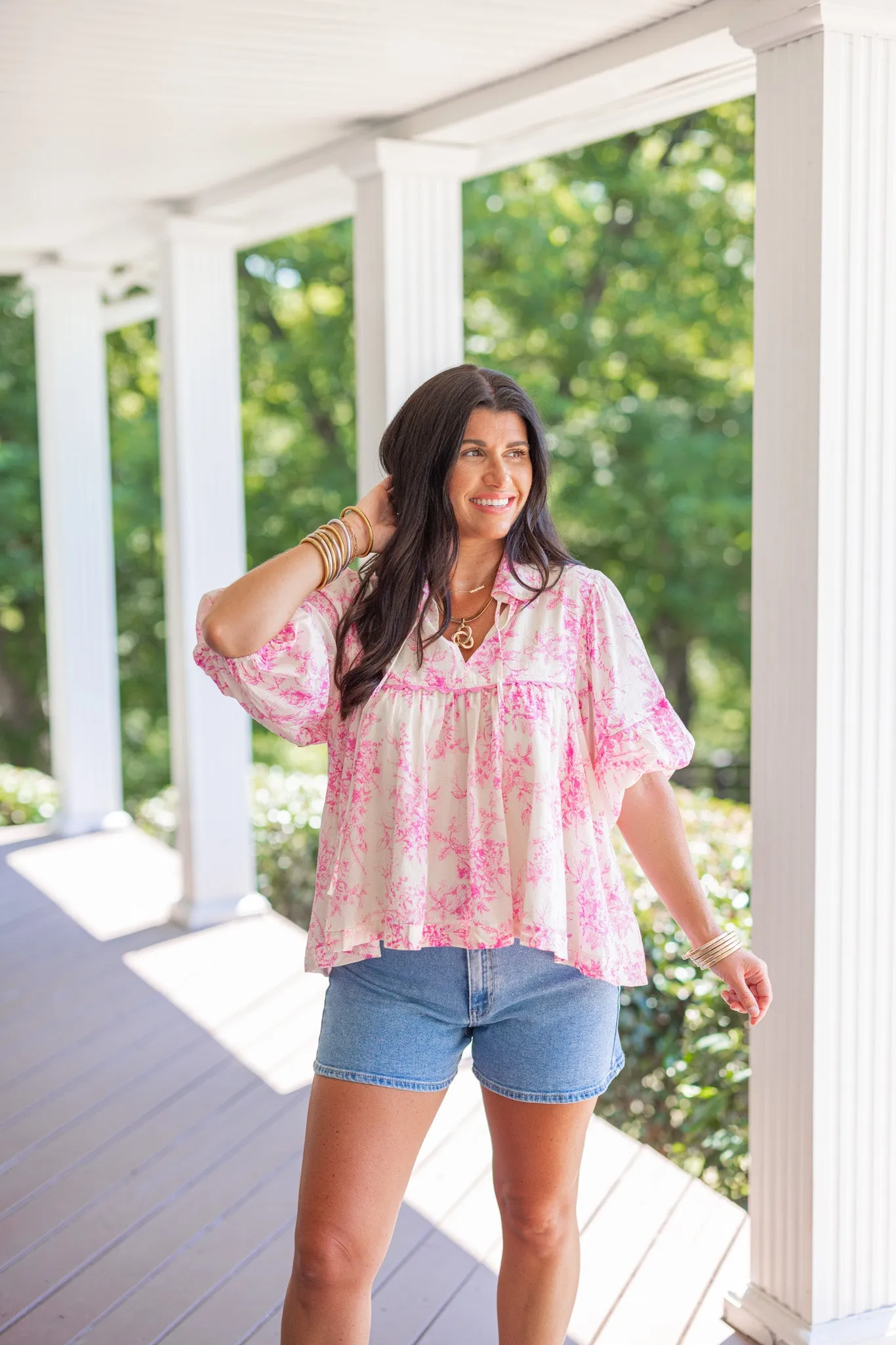 Delicate Florals Pink Babydoll Top