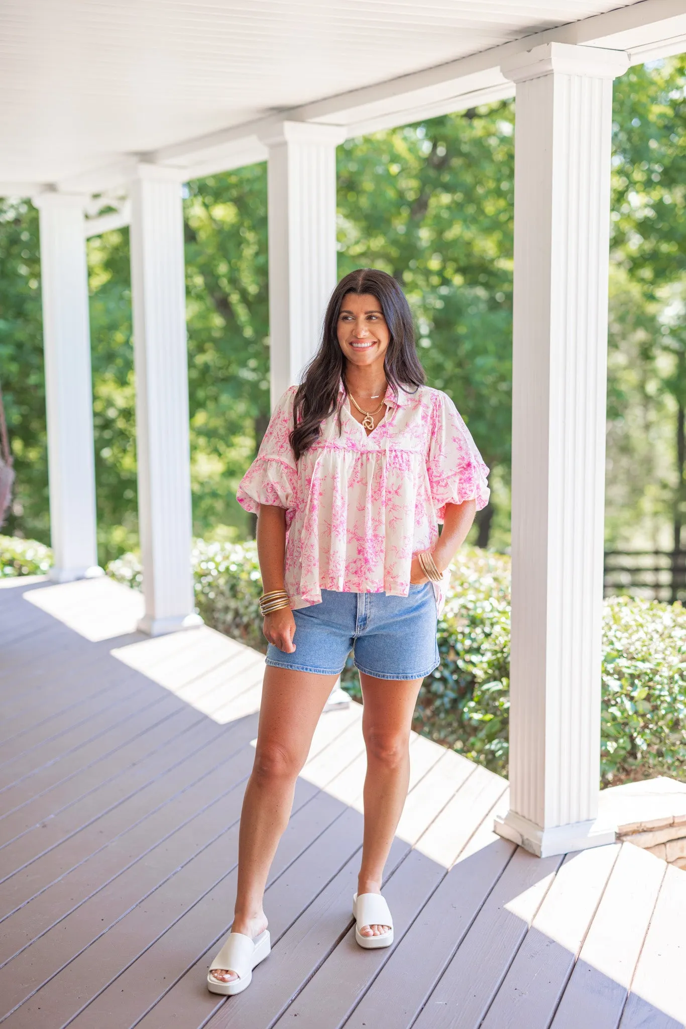 Delicate Florals Pink Babydoll Top