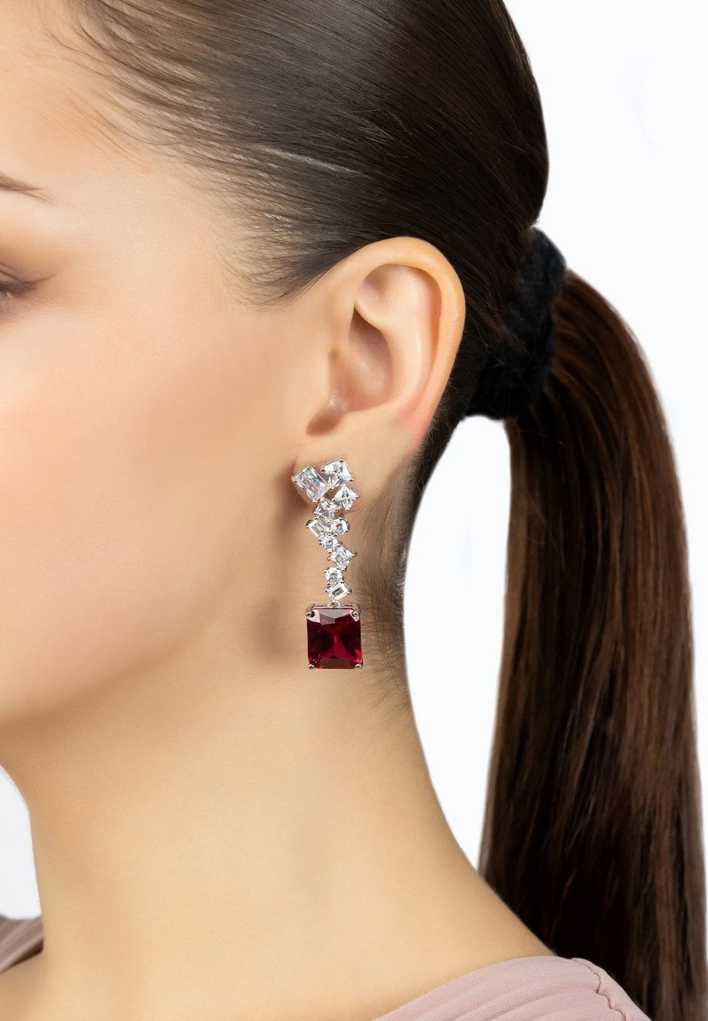 Diana Ruby Drop Earrings Silver