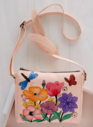 Dragonfly Garden Hand-painted Leather Crossbody Bag