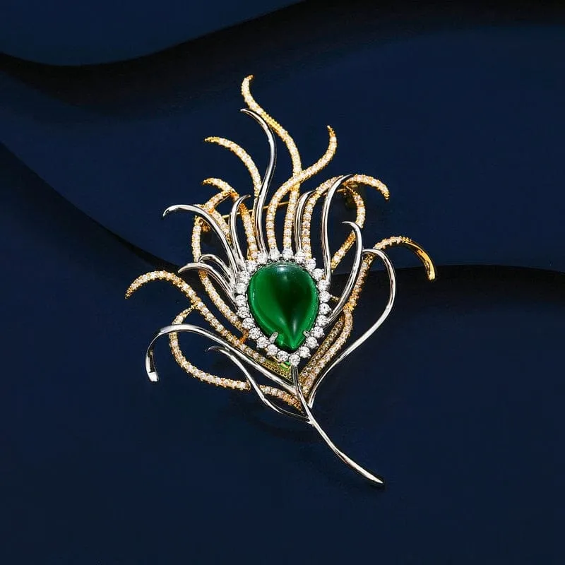 Emerald Peacock Feather Brooch