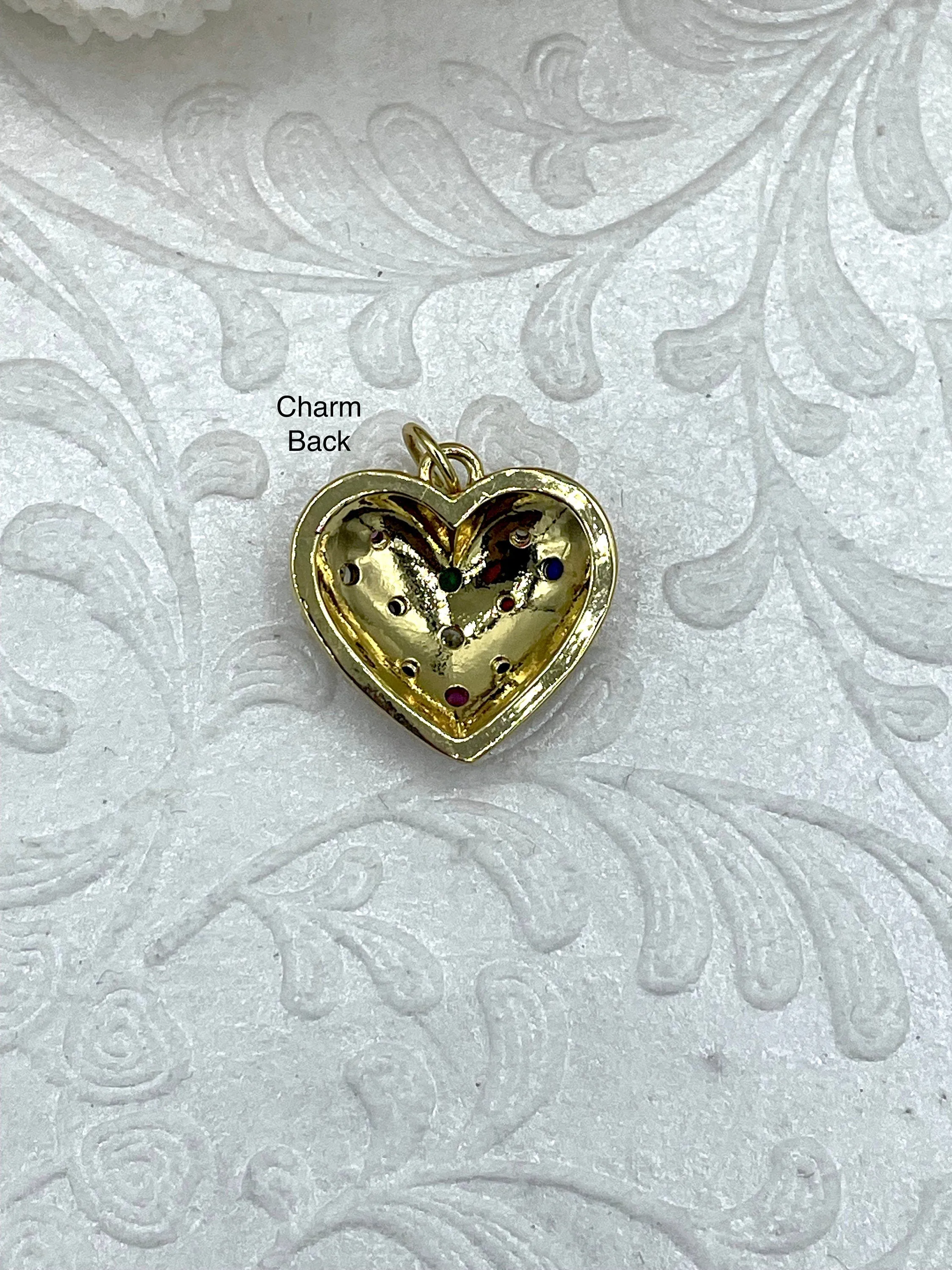 Enamel Heart Charms with Colorful Cubic Zirconia, CZ Micro Pave pendant,Enamel Pendant, gold plated brass, 16mm x 17.5mm x 4mm.Fast Shipping