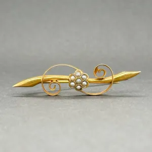 Estate 10K Y Gold Seed Pearl Swirl Pin