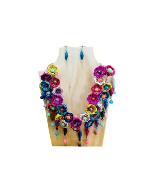 Floral Palm Leaf Multicolor Necklace & Earrings