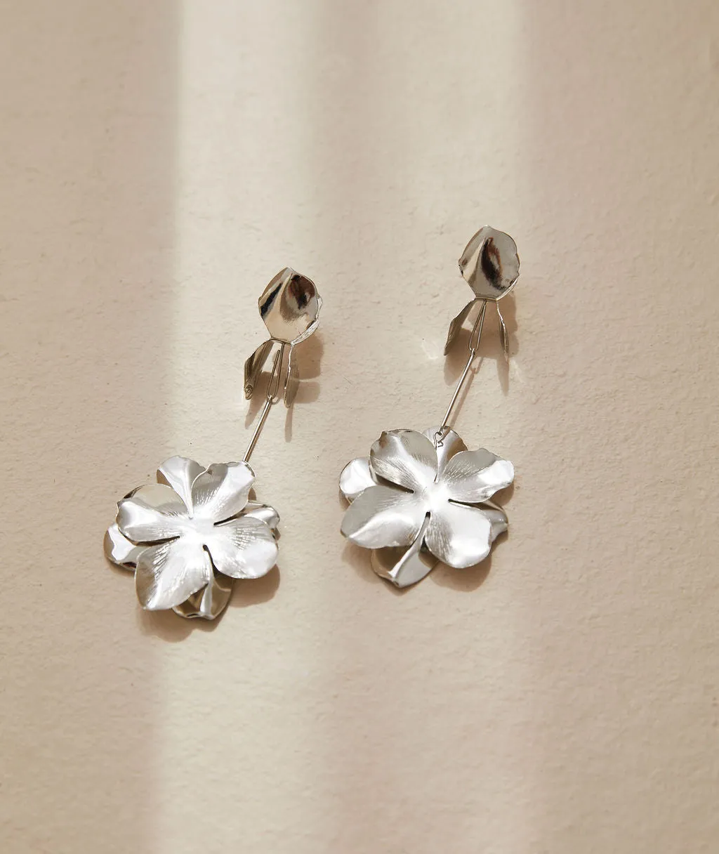 Flower Pendant Earrings - Silver