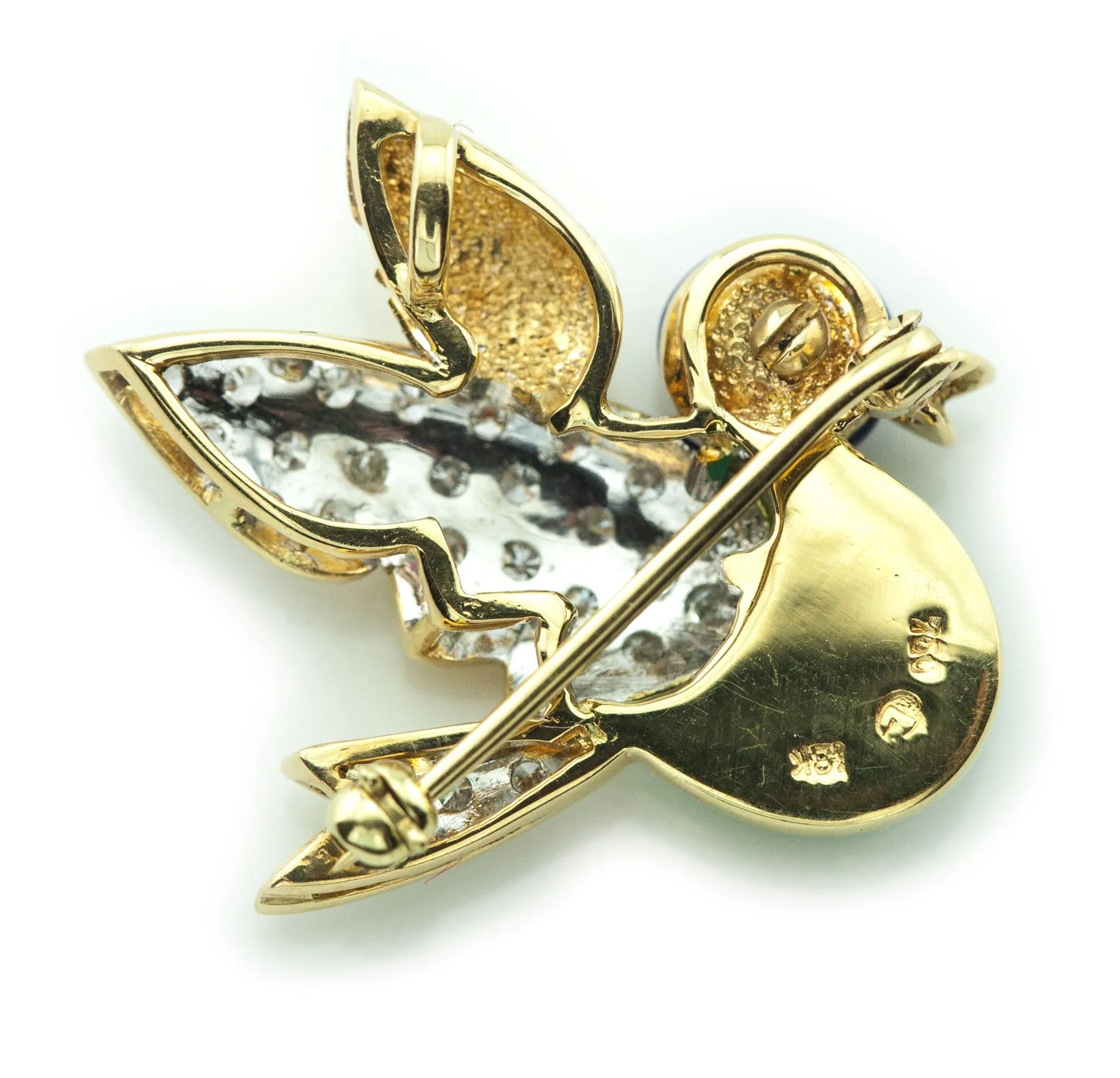 Gold Bird Brooch Pendant With Lapis, Chrysoprase & Diamonds