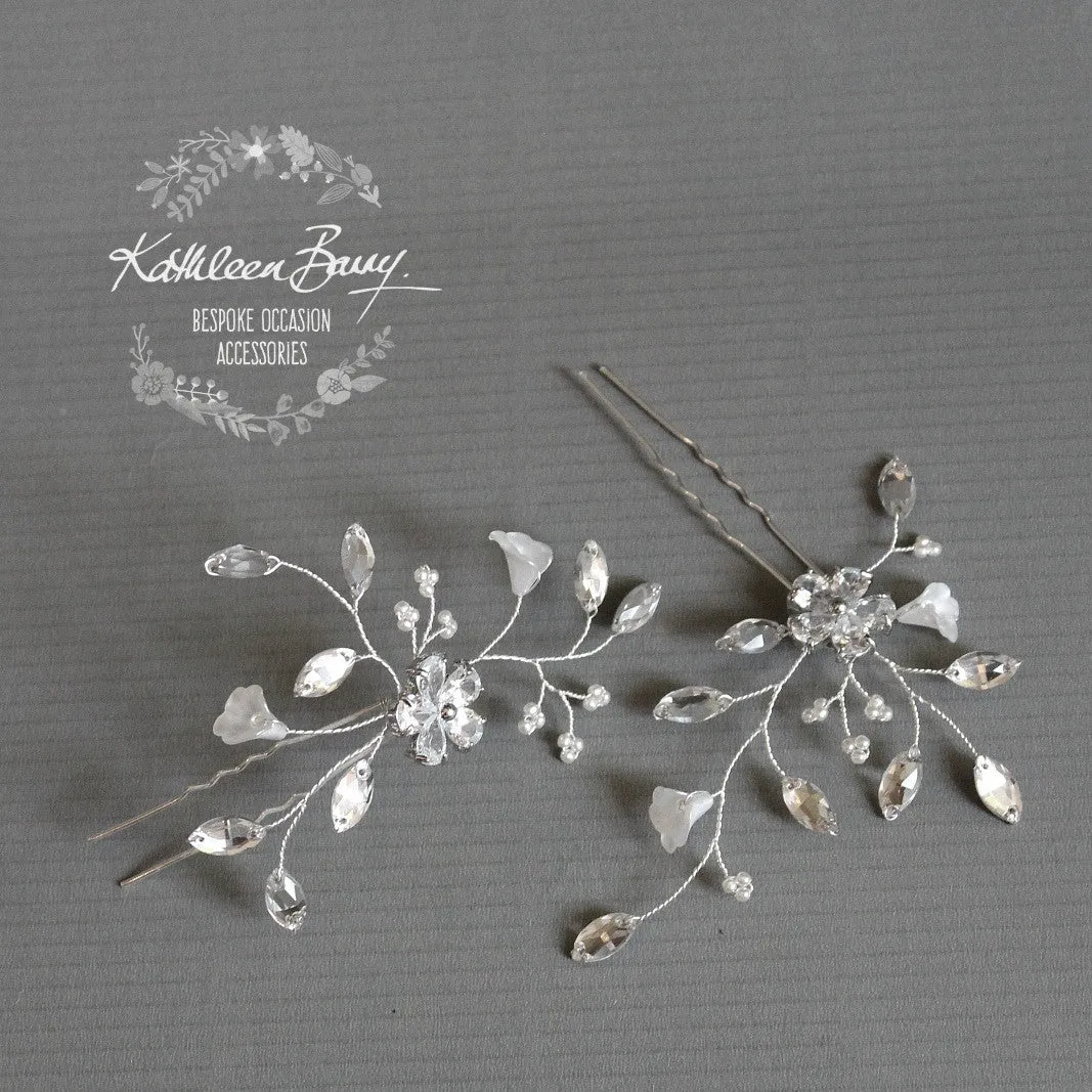 Hair pins (set of two) - Cubic Zirconia, rhinestone & pearls - Rose gold, silver & gold