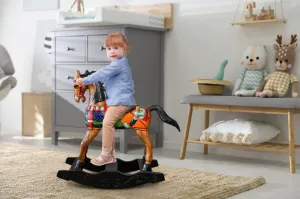 Hand-Painted Solid Wood Rocking Horse - Hand Carved, 3 Available