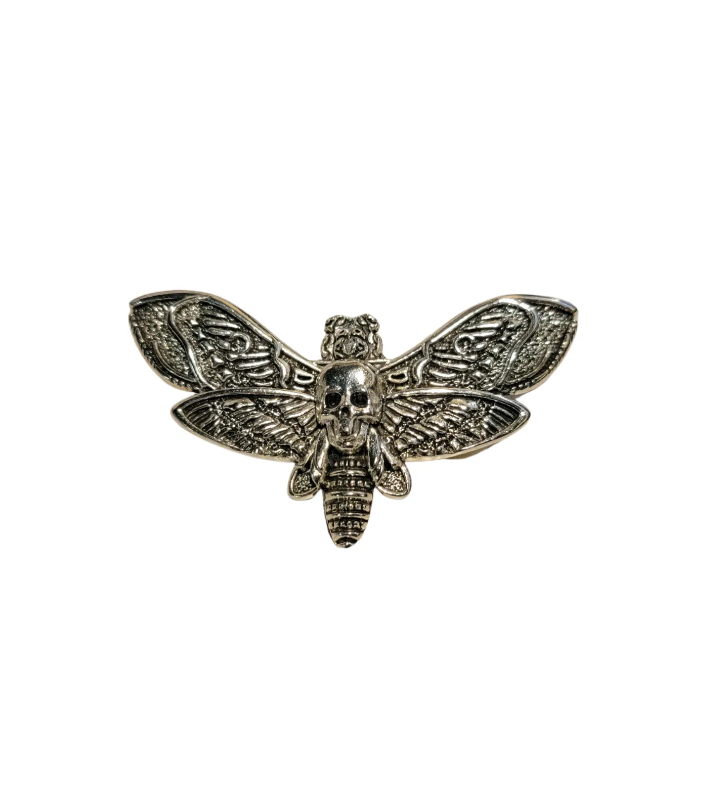 Handmade Antique Silver Death Skull Moth Pin Brooch