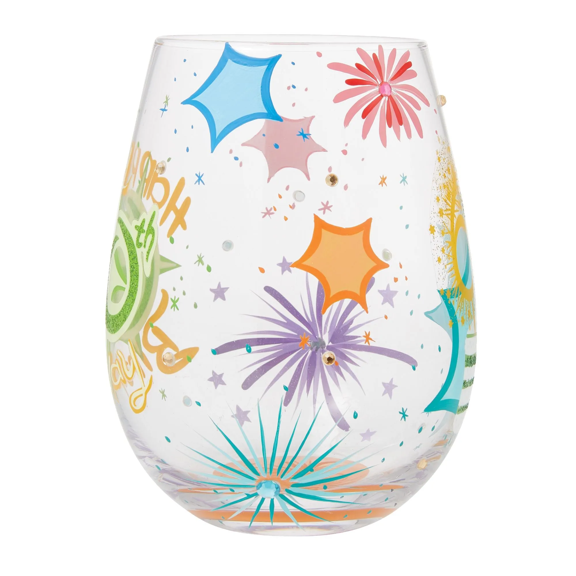 Happy 60th Birthday Hand Painted Stemless Wine Glass