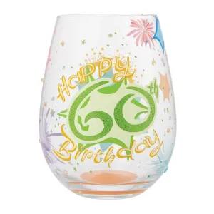 Happy 60th Birthday Hand Painted Stemless Wine Glass